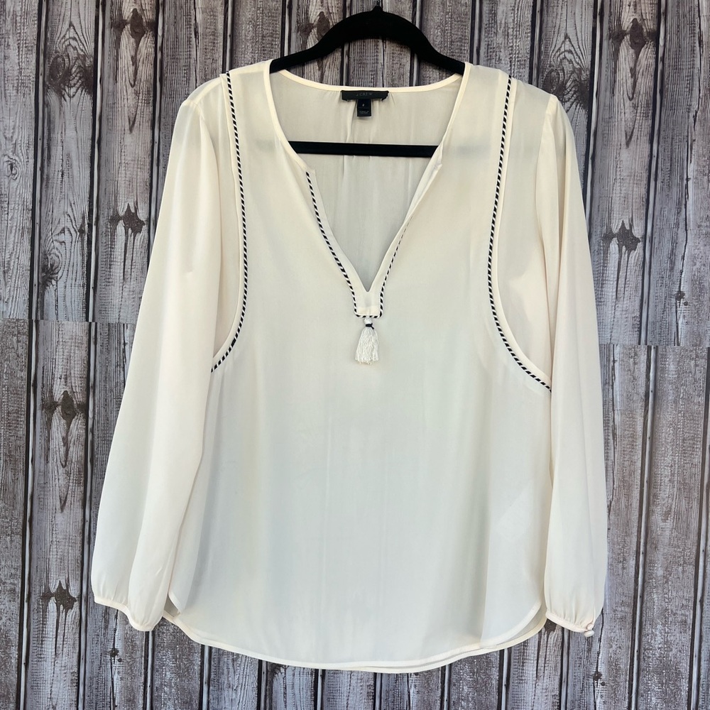 J Crew Blouse with Tassel Detail White/Ivory Size 2
